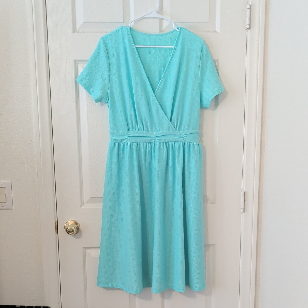 Source Unknown Aqua Blue Midi Wrap Dress